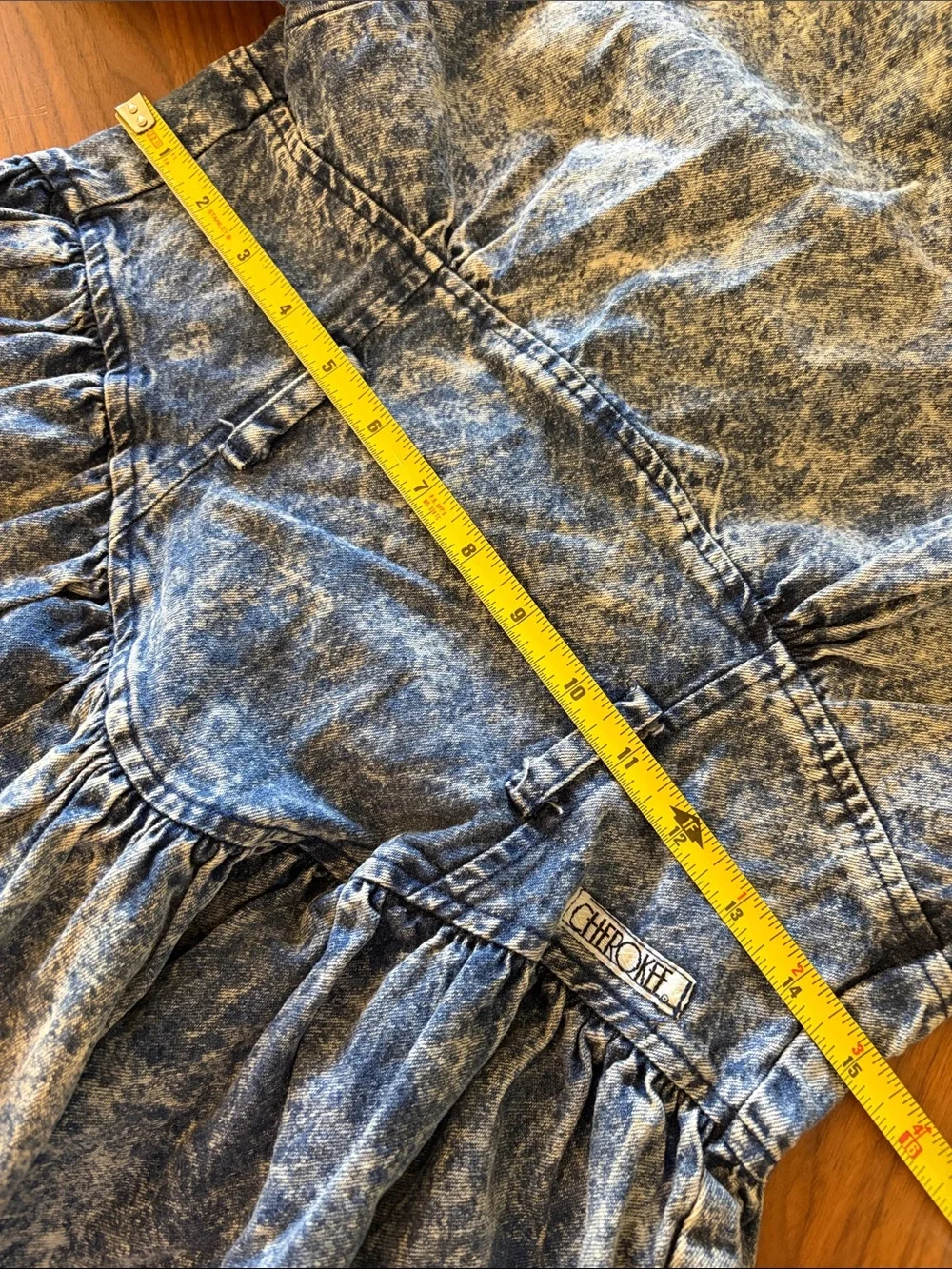 Vintage 80s Cherokee Girls Acid-Wash Denim Dress Western No Belt M